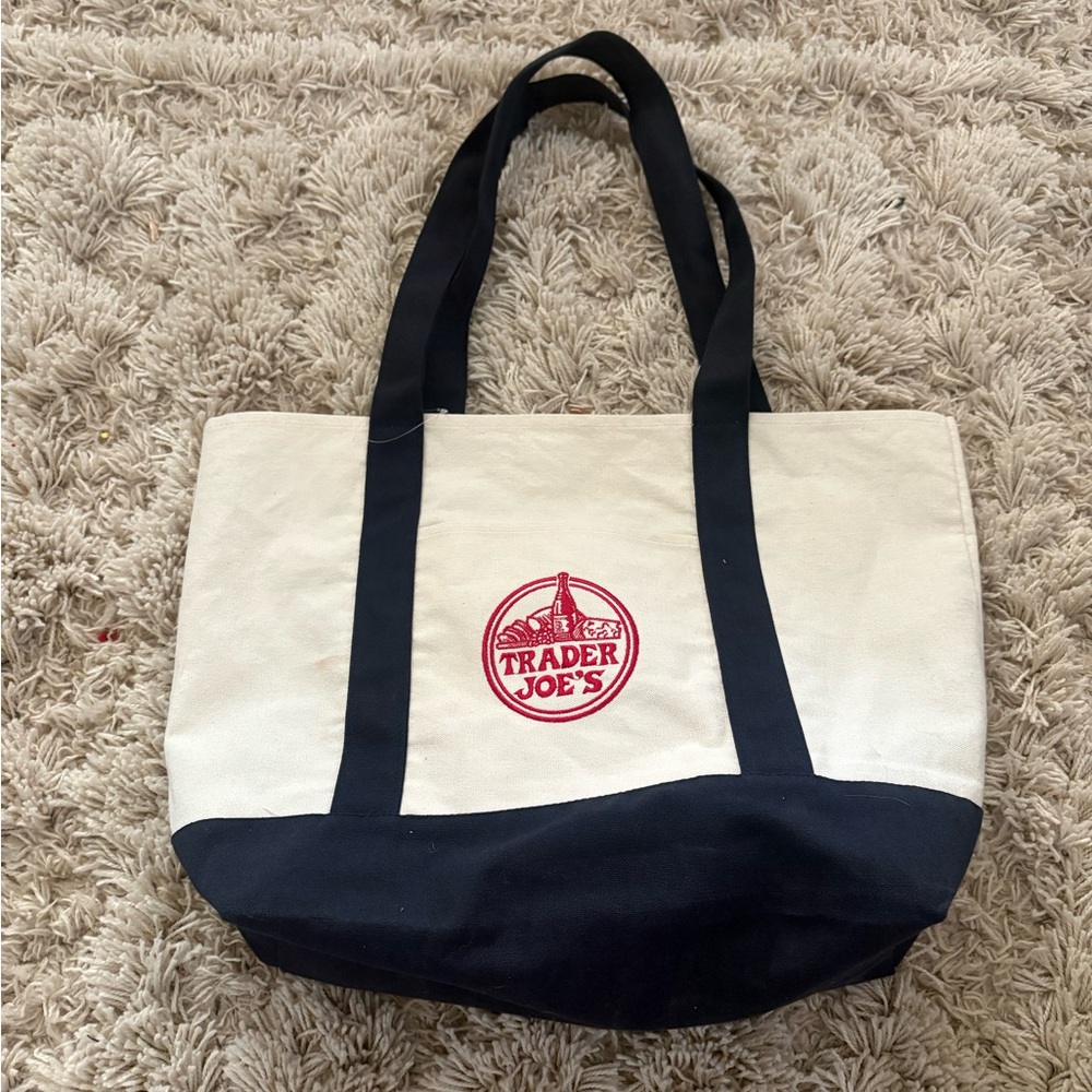 Trader Joe's Canvas Tote Bag Navy and White